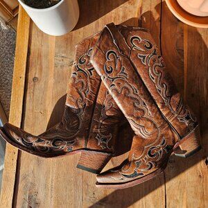 Circle G L5247 Genuine Leather Womens Cowboy Boots, Size 8.5
